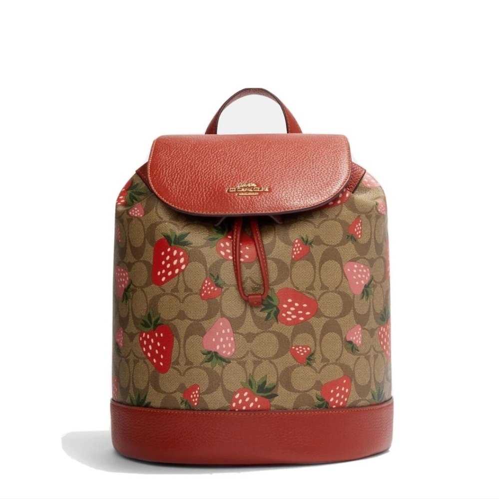 Coach Strawberry Print Red and Tan Backpack